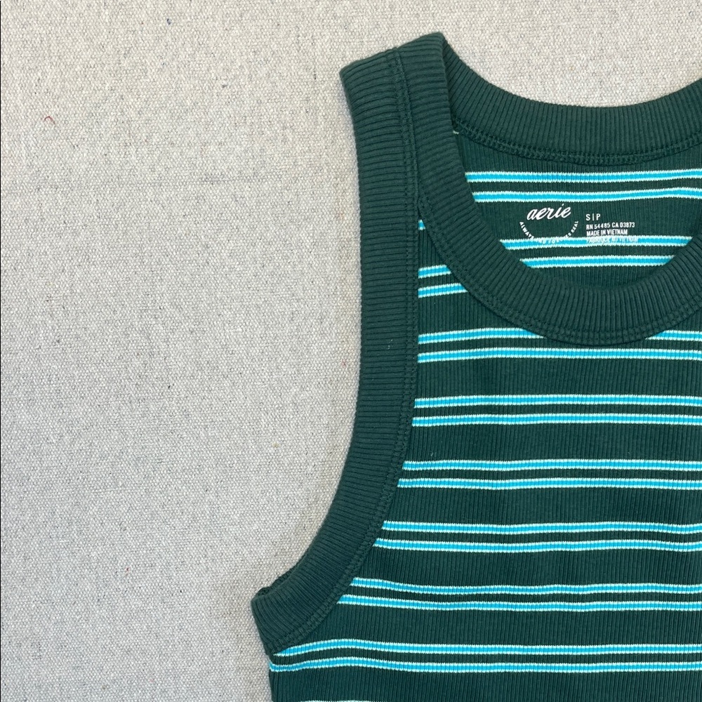 aerie Dark Green Tank with Teal and White Stripes - Picture 4 of 8